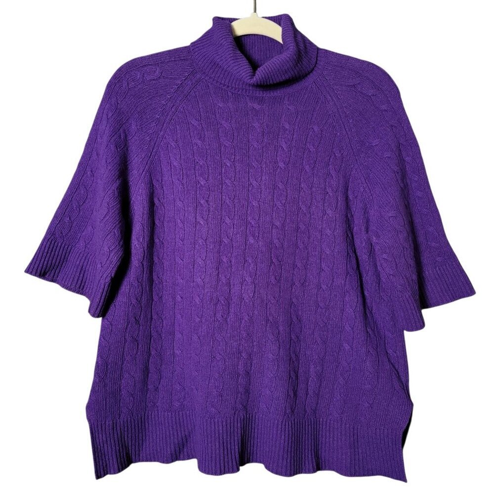 LRL Ralph Lauren Purple Wool Cashmere Blend Cable Knit Turtleneck Sweater Small